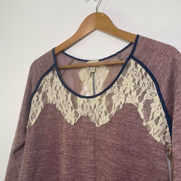 Gimmicks BKE NWT Buckle Pink Heathered Lace 3/4 Sleeve Knit Top Women’s Size M - Picture 2 of 8